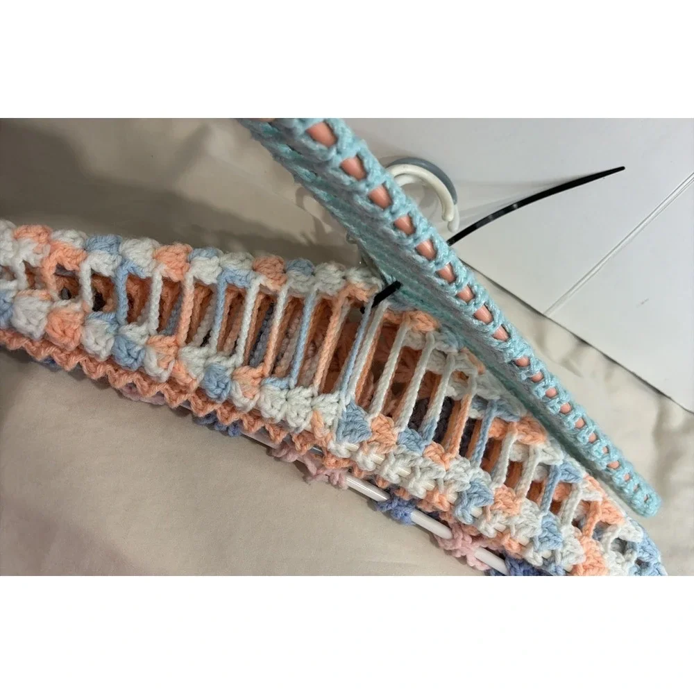 Set Of Four Crotchet Covered Hangers Hand Made Pastel Cottage Core Style